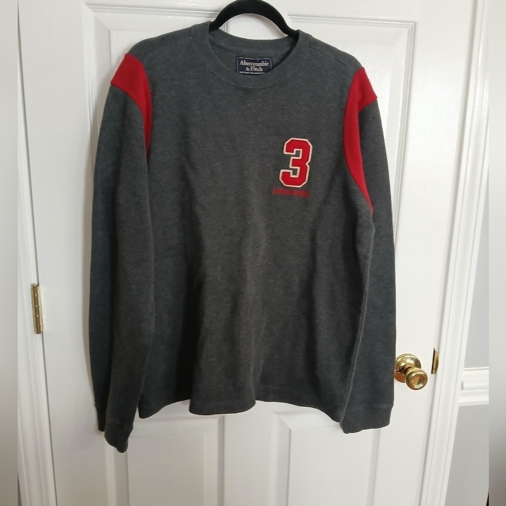 Abercrombie & Fitch Red Gray Crewneck Sweatshirt Preppy Academia Varsity Logo 3